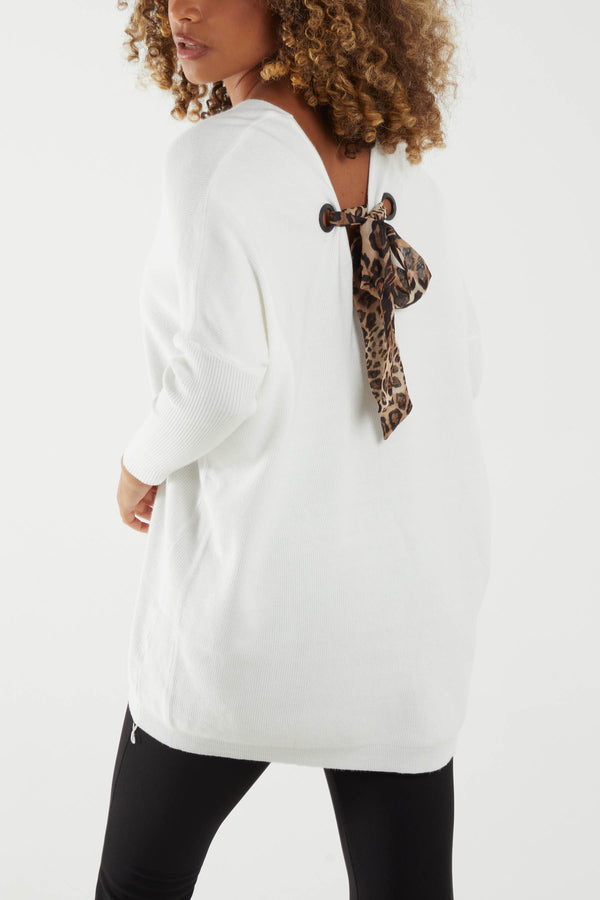 Qed London Leopard Bow Back Jumper