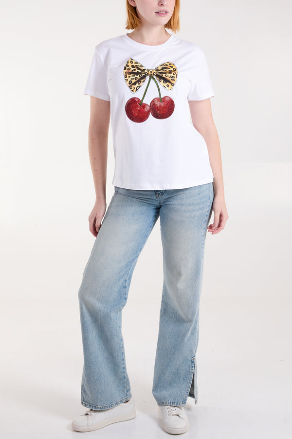 Qed London Leopard Bow Cherry Print T-Shirt