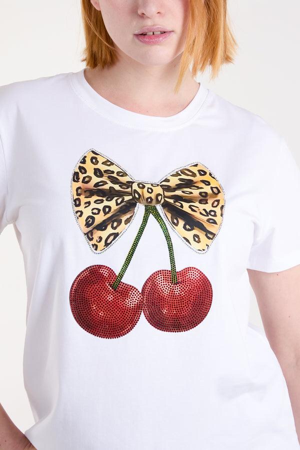 Qed London Leopard Bow Cherry Print T-Shirt