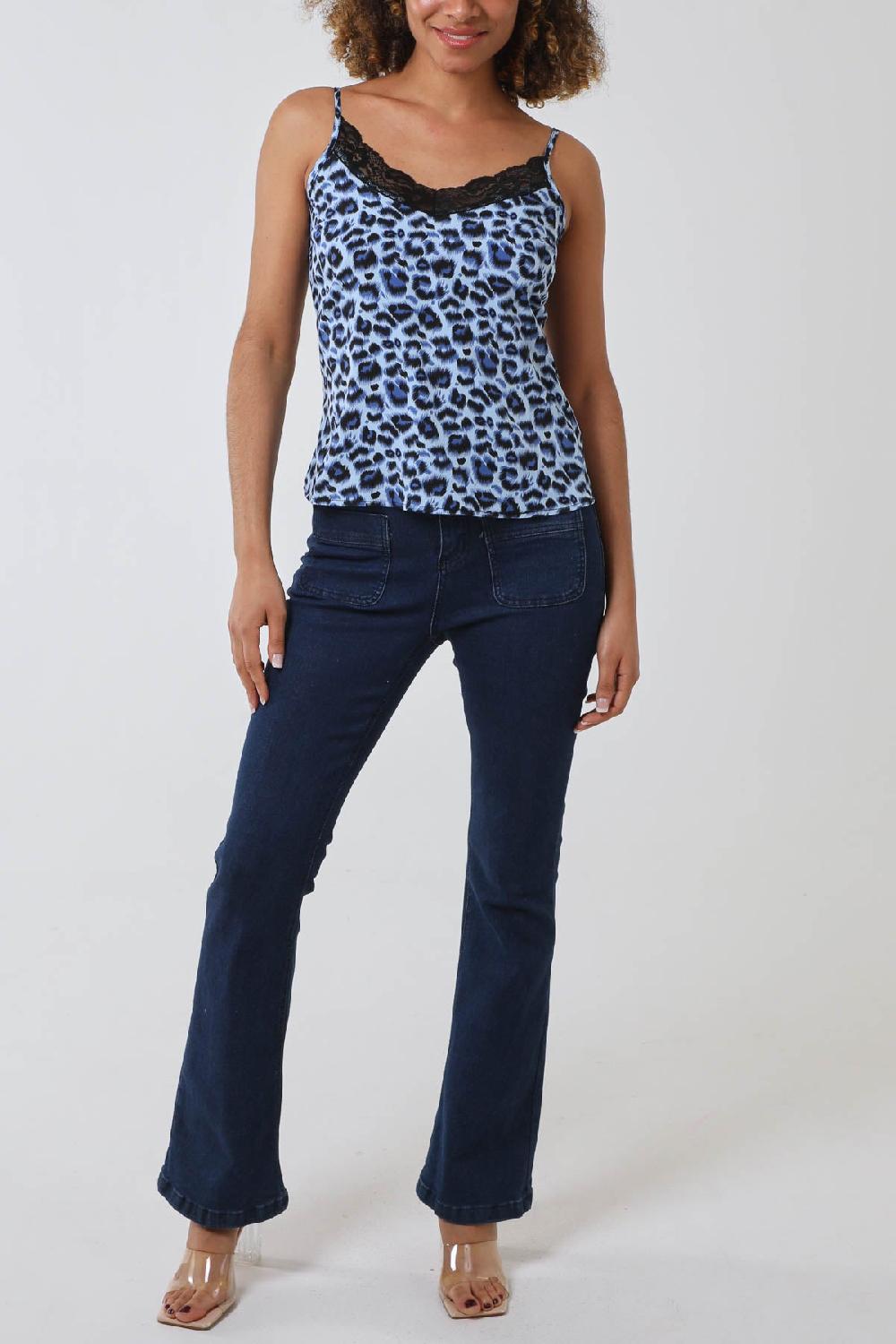 Qed London Leopard Cami Top With Lace Trim