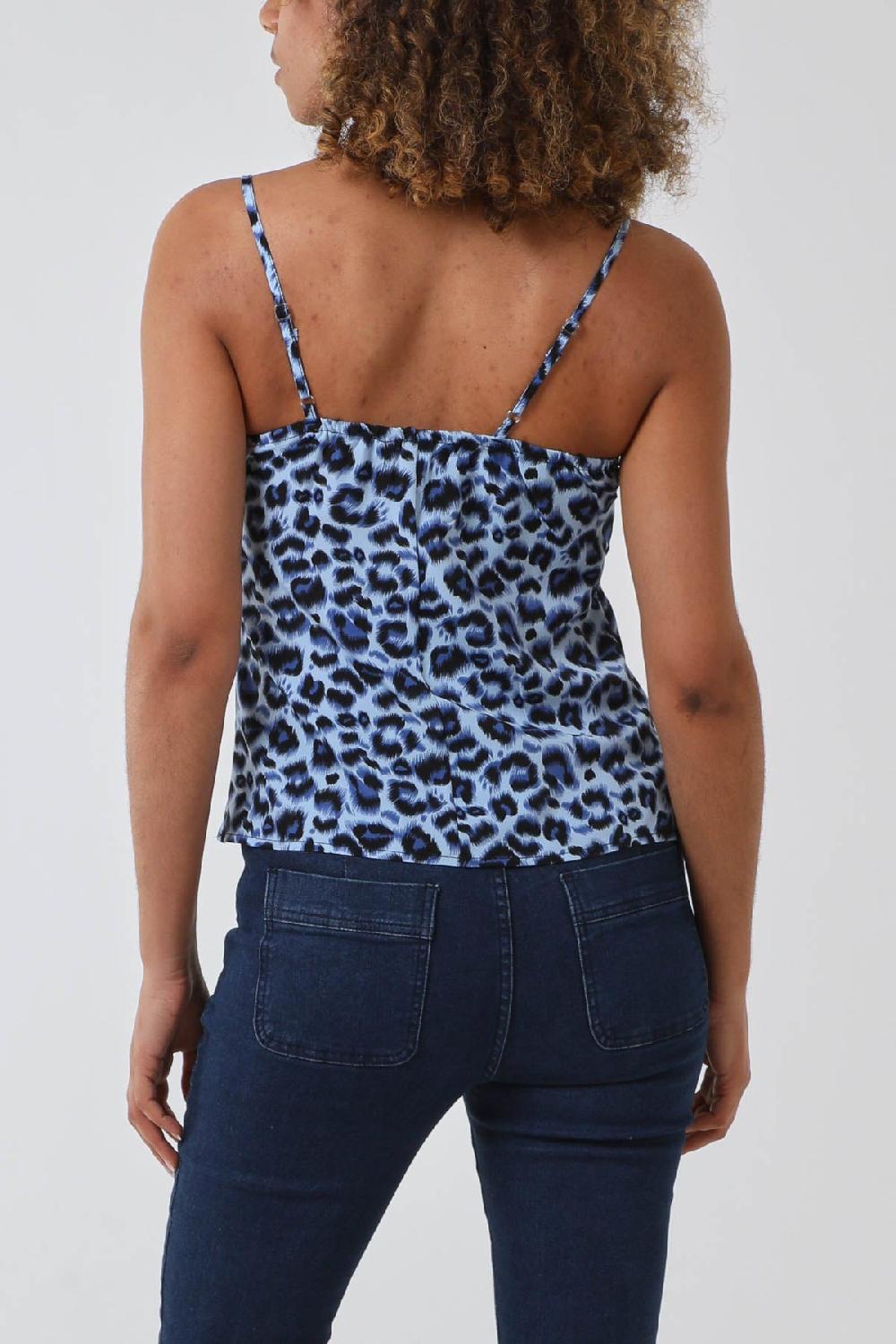 Qed London Leopard Cami Top With Lace Trim