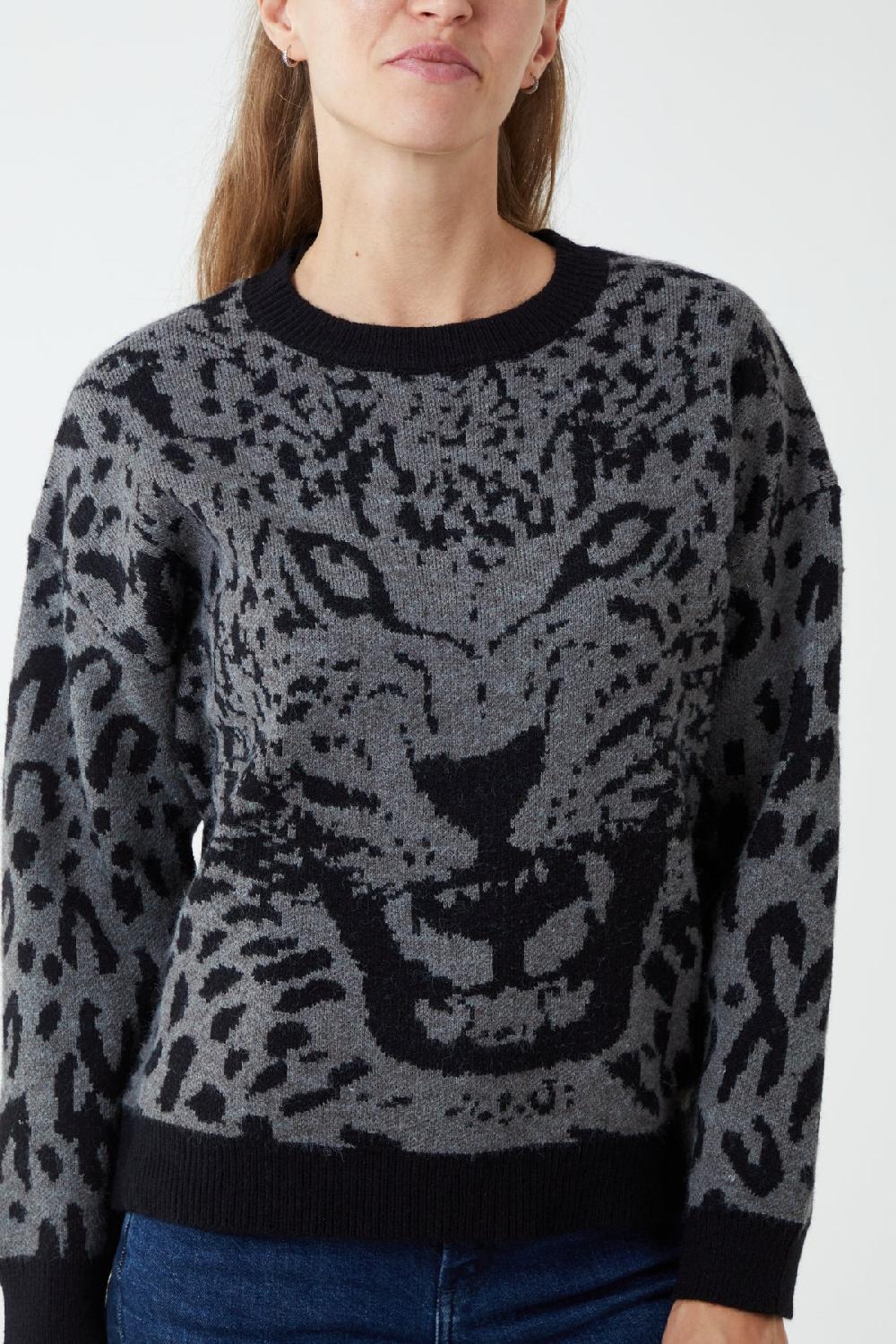 Qed London Leopard Face & Print Jumper
