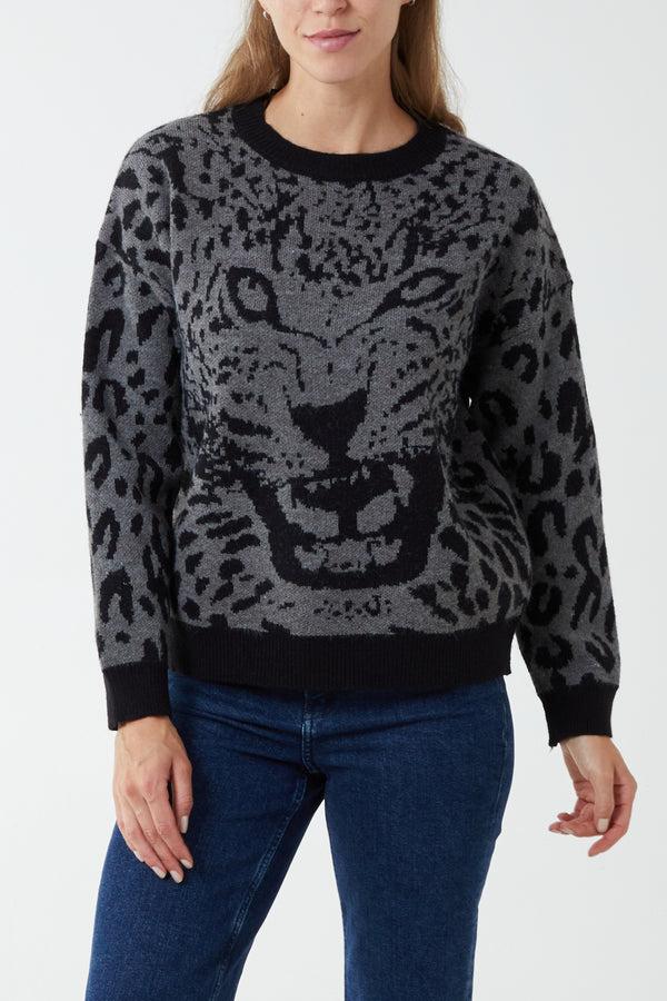Qed London Leopard Face & Print Jumper