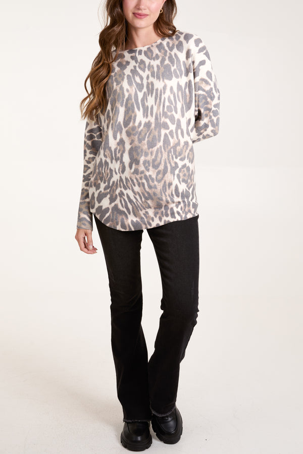 Qed London Leopard Fine Knit Jumper