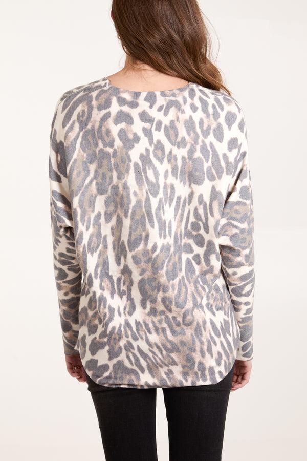 Qed London Leopard Fine Knit Jumper