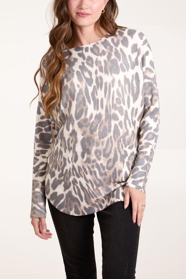 Qed London Leopard Fine Knit Jumper