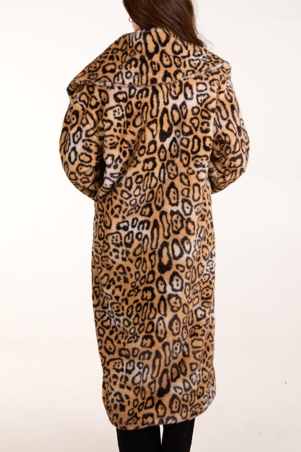 Qed London Leopard Fur Extreme Collar Coat