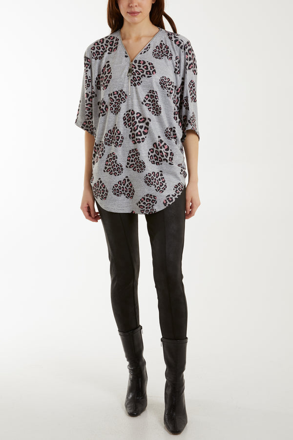 Qed London Leopard Heart Print Zip Top