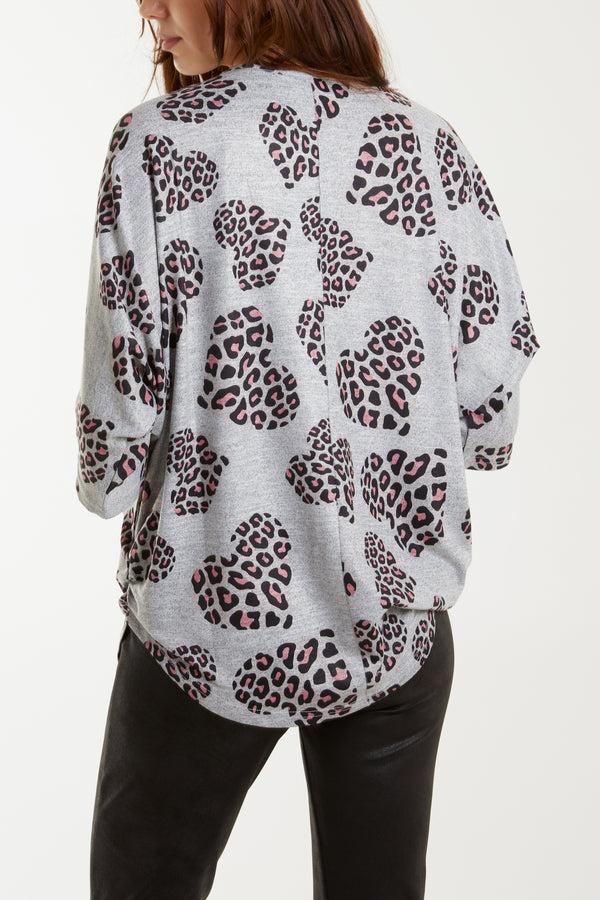 Qed London Leopard Heart Print Zip Top