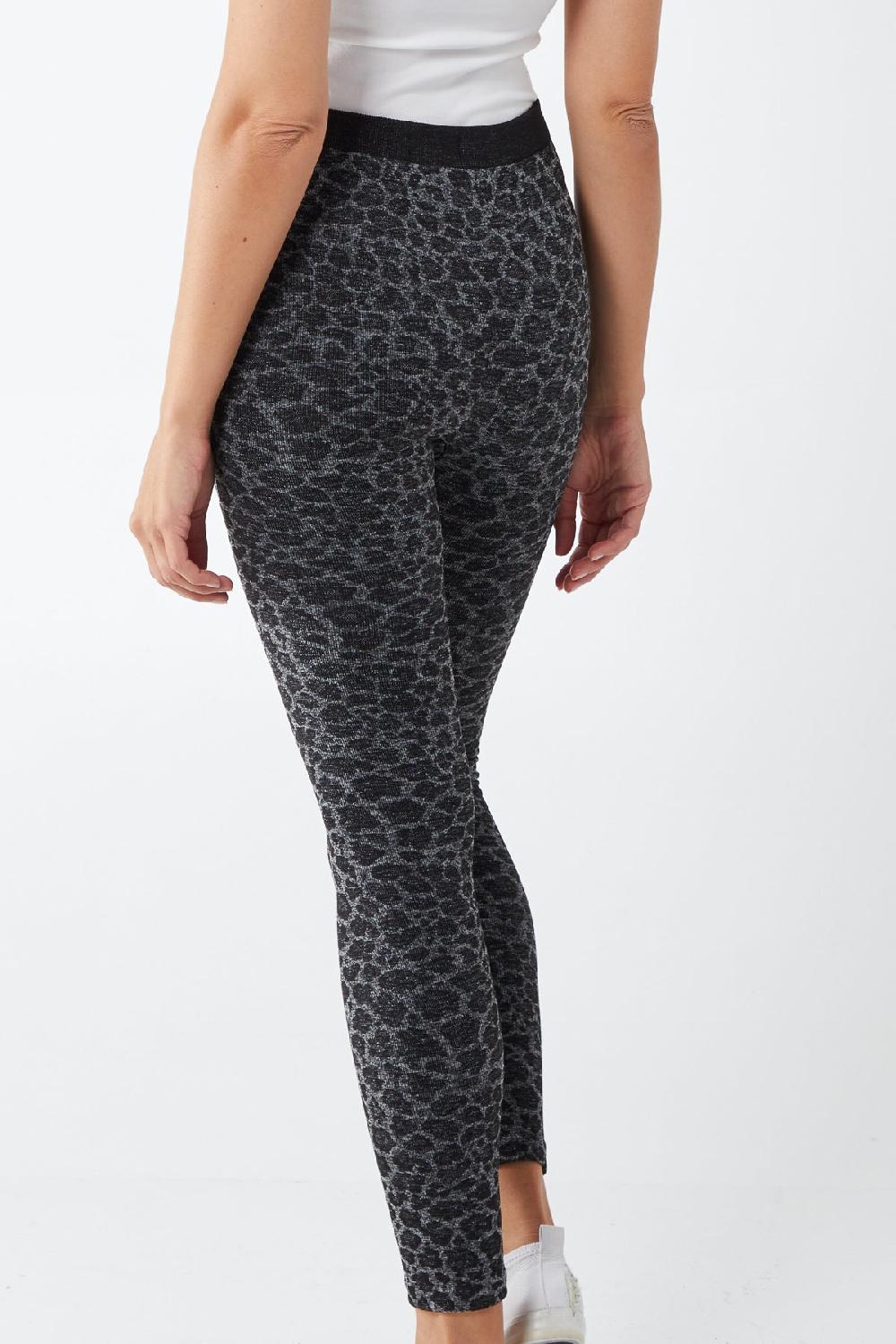 Qed London Leopard Jacquard Fleece Lined Legging