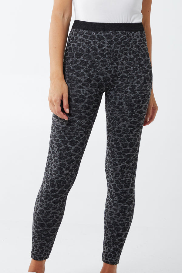 qed london Leopard Jacquard Fleece Lined Legging