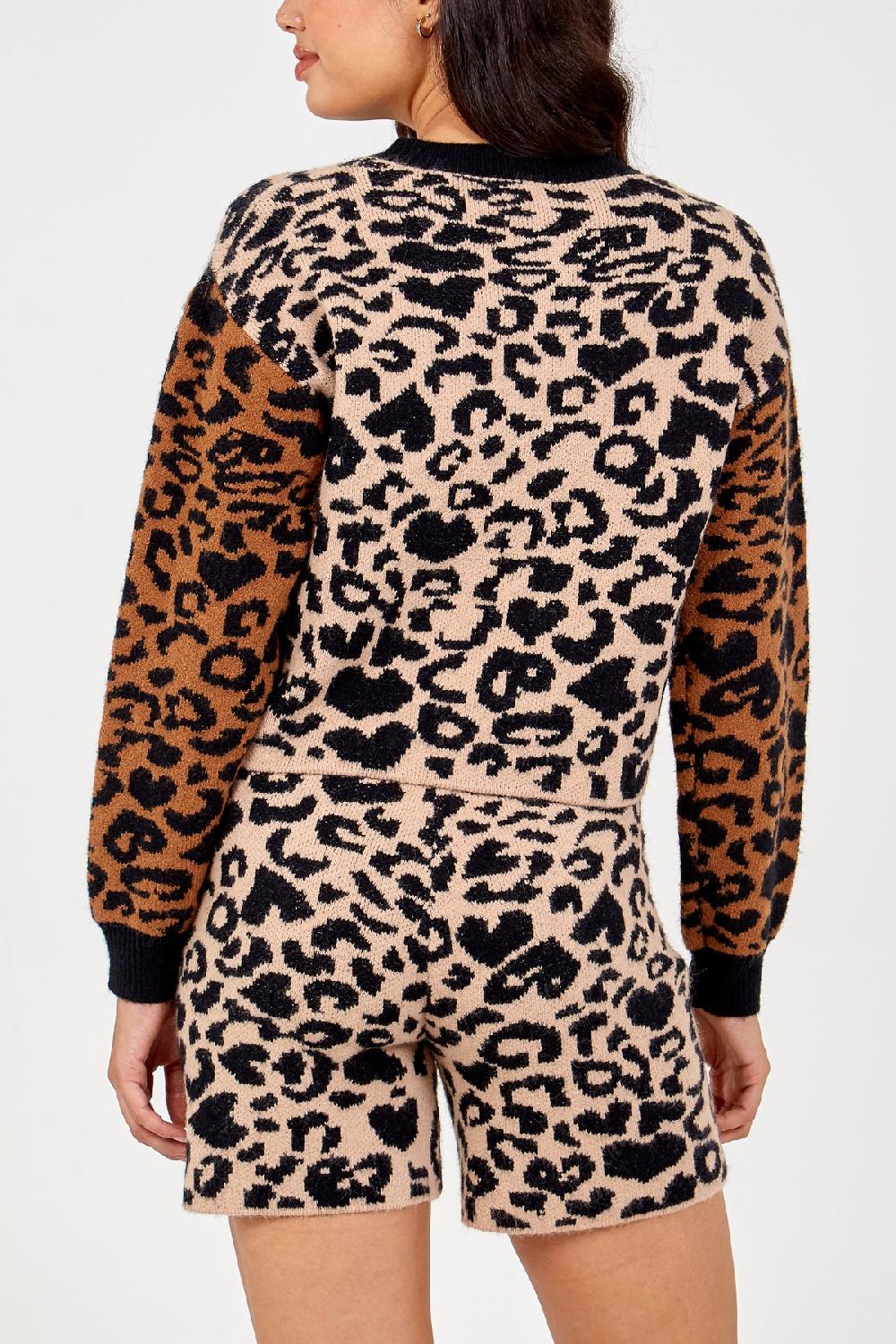 Qed London Leopard Knit Jumper & Short Set