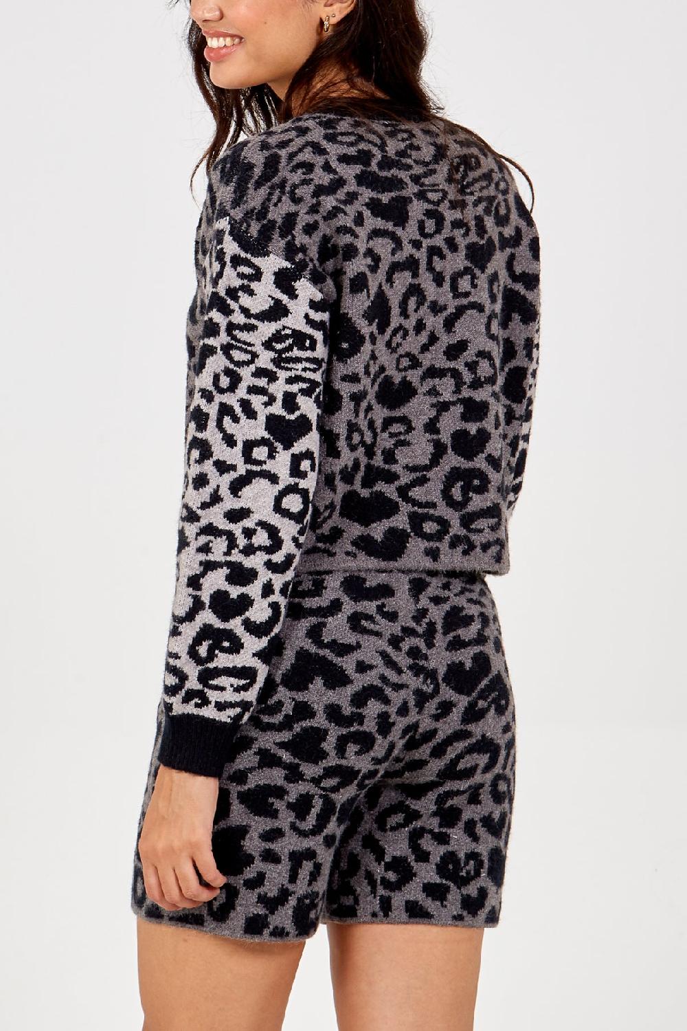 Qed London Leopard Knit Jumper & Short Set