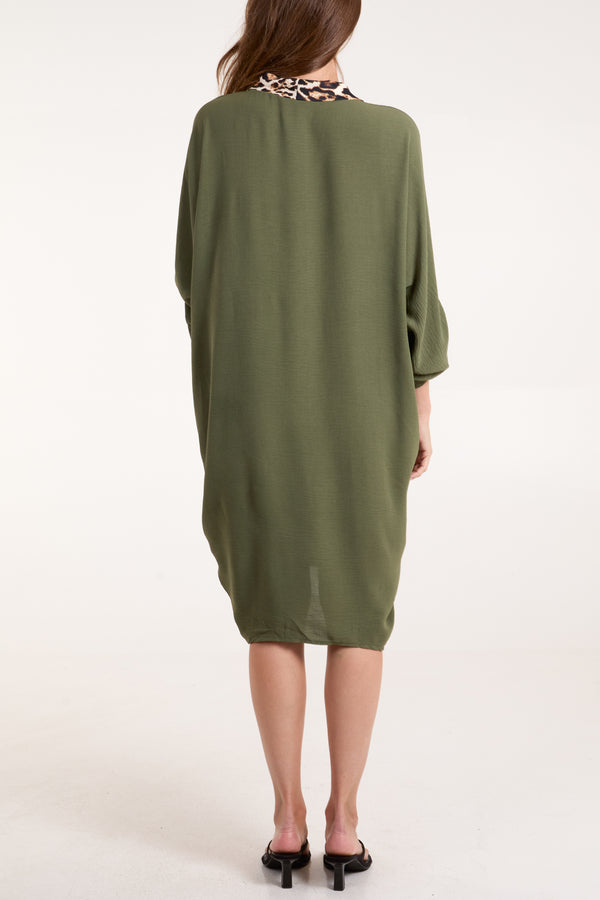 Qed London LEOPARD MIDDLE STRIPE DRESS