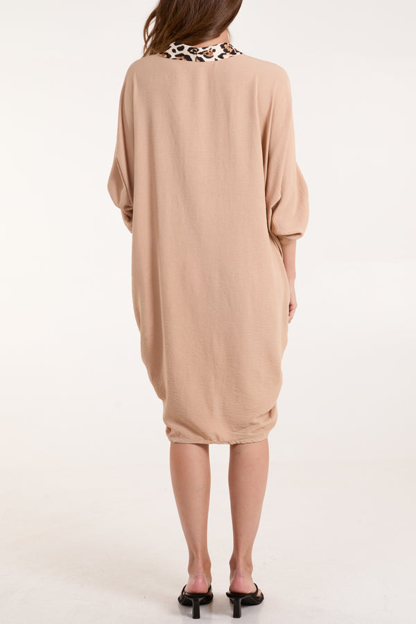 Qed London LEOPARD MIDDLE STRIPE DRESS