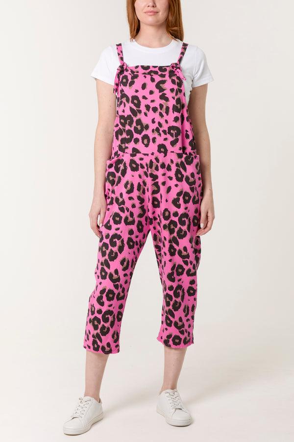 Qed London Leopard Print Dungarees