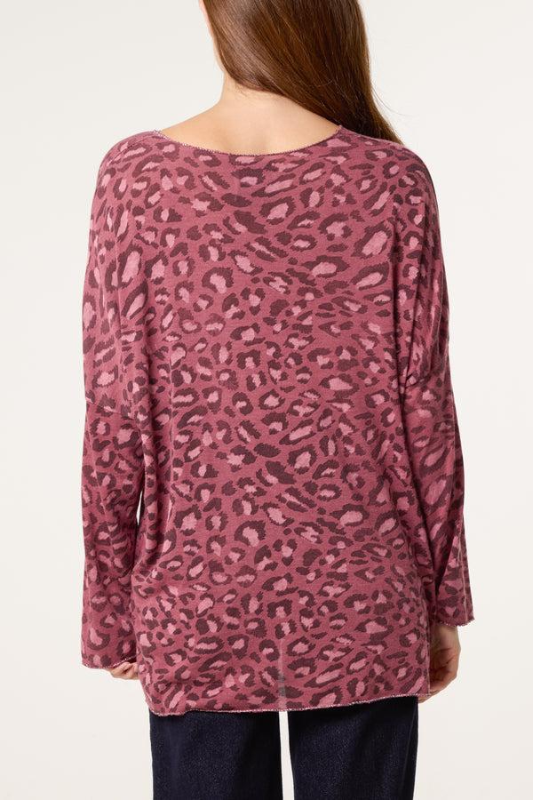 Qed London Leopard Print Fine Knit Jumper