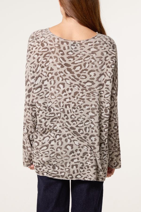 Qed London Leopard Print Fine Knit Jumper