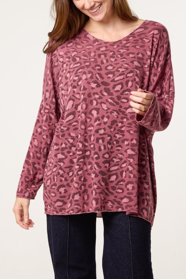 qed london Leopard Print Fine Knit Jumper