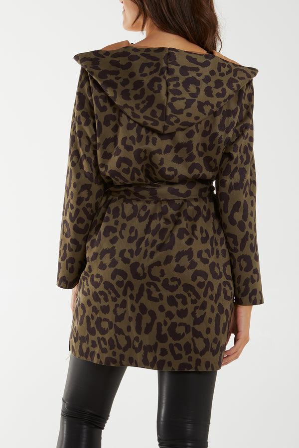 Qed London Leopard Print Hooded & Belted Jacket