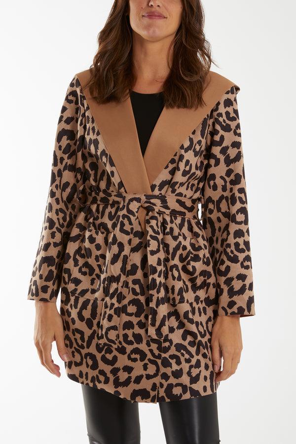 Qed London Leopard Print Hooded & Belted Jacket