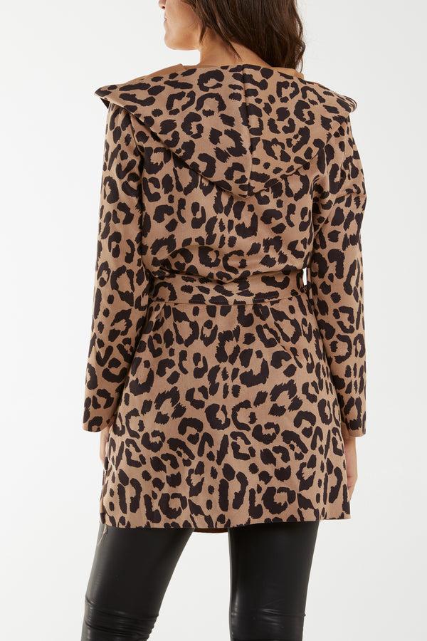Qed London Leopard Print Hooded & Belted Jacket