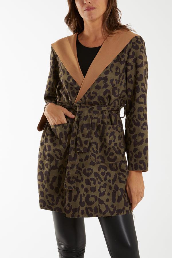 qed london Leopard Print Hooded & Belted Jacket