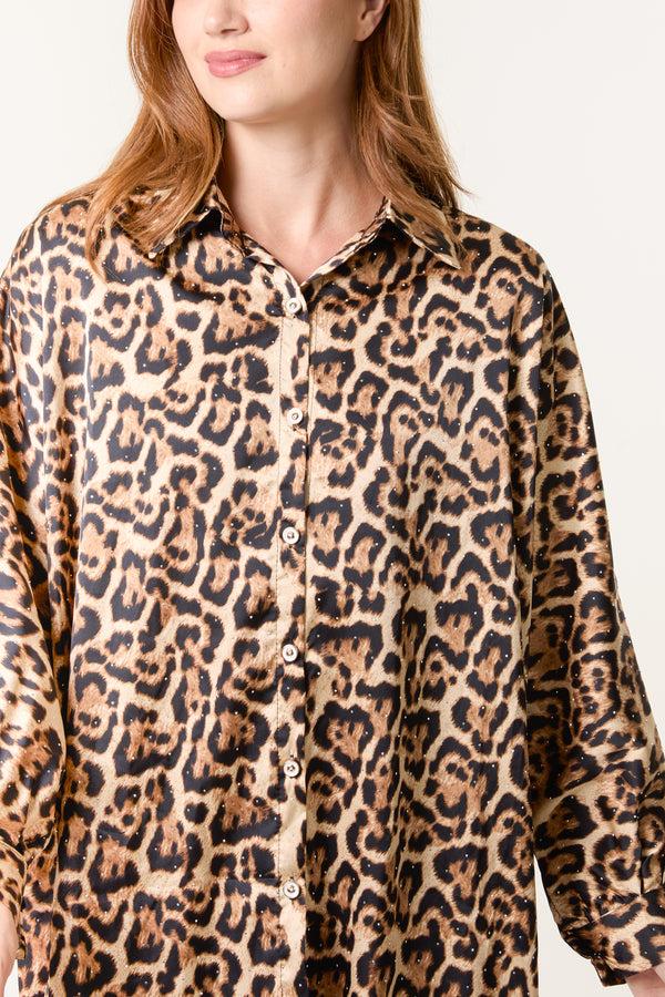 Qed London Leopard Print Long Sleeve Shirt