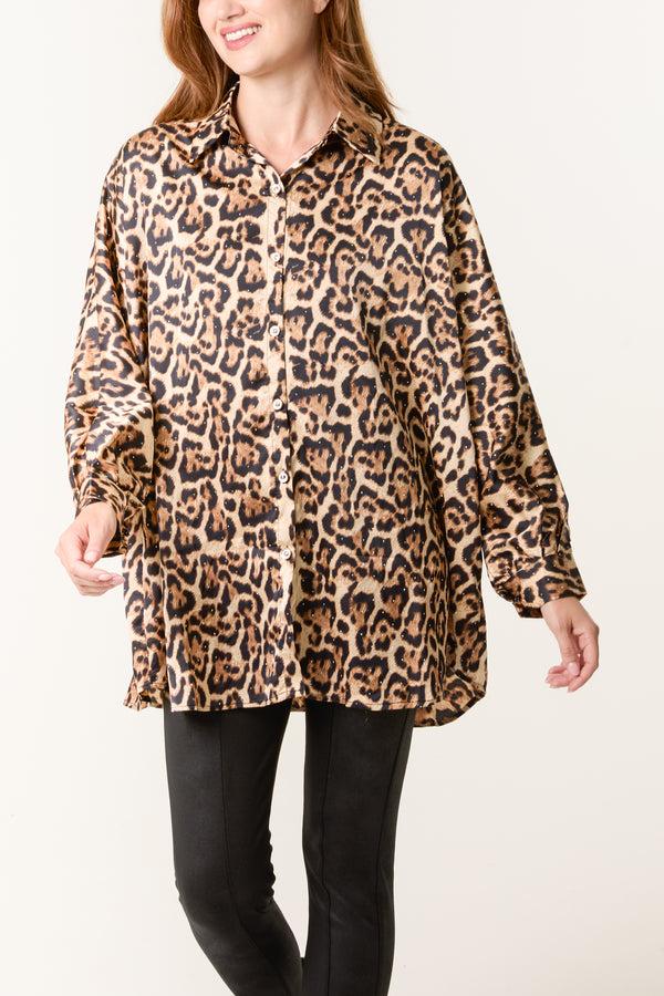 qed london Leopard Print Long Sleeve Shirt