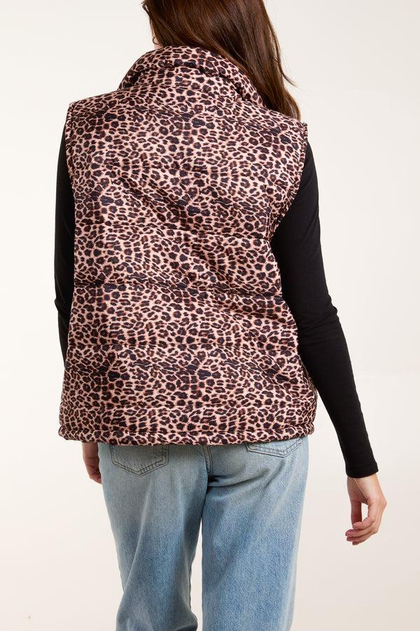 Qed London Leopard Print Puffer Gilet