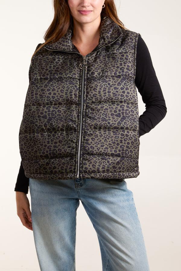 Qed London Leopard Print Puffer Gilet
