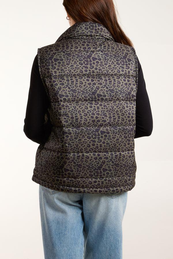 Qed London Leopard Print Puffer Gilet