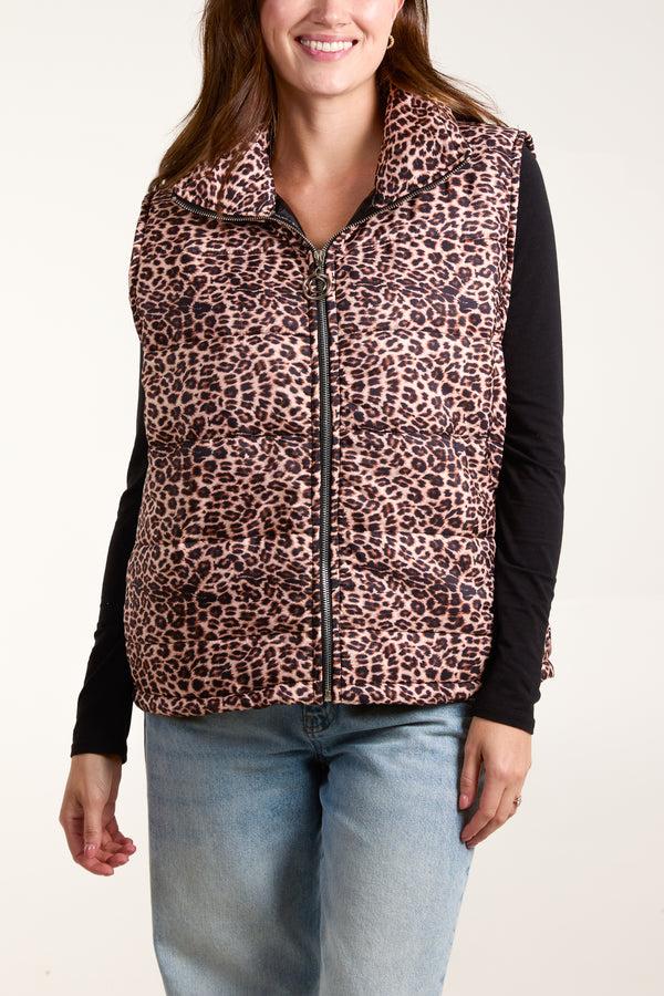 qed london Leopard Print Puffer Gilet