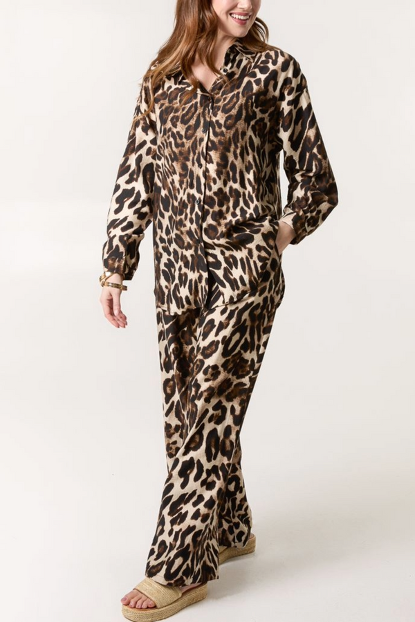 qed london Leopard Print Shirt & Trouser Co-Ord Set