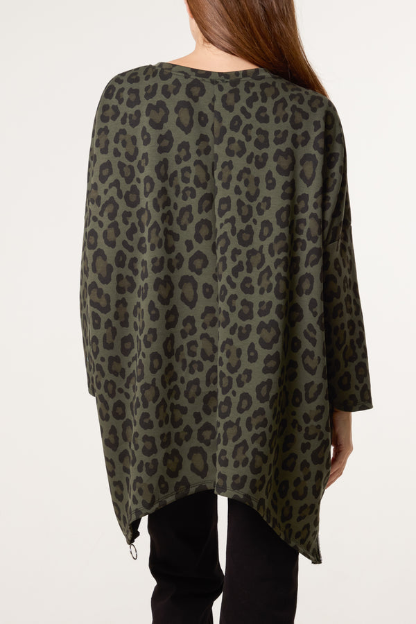 Qed London Leopard Print Side Zip Sweatshirt