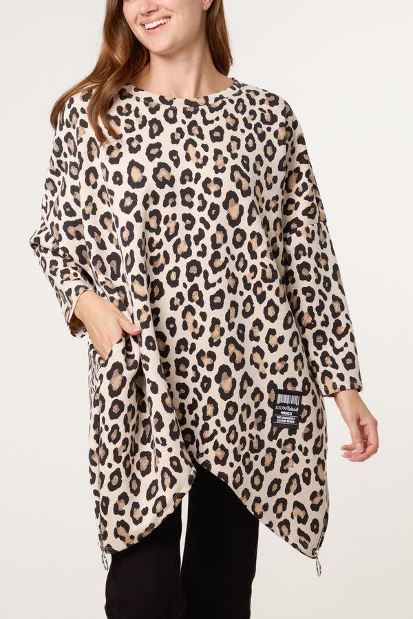 Qed London Leopard Print Side Zip Sweatshirt
