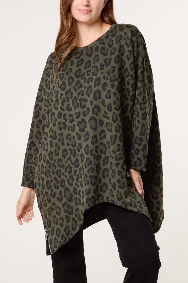 qed london Leopard Print Side Zip Sweatshirt