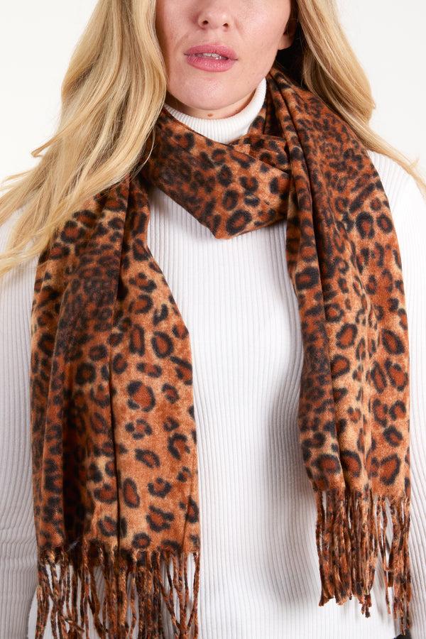 Qed London Leopard Print Soft Tassel Scarf