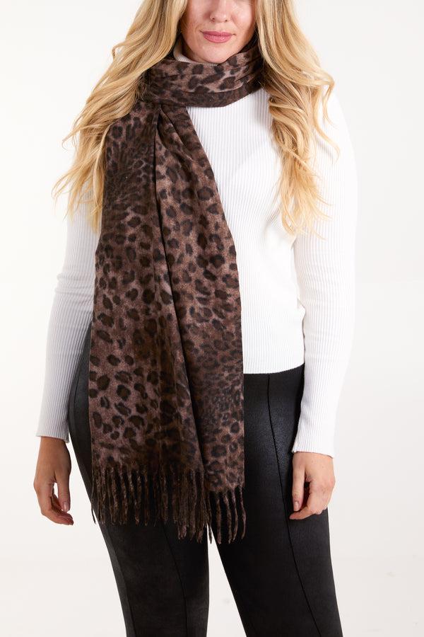 Qed London Leopard Print Soft Tassel Scarf