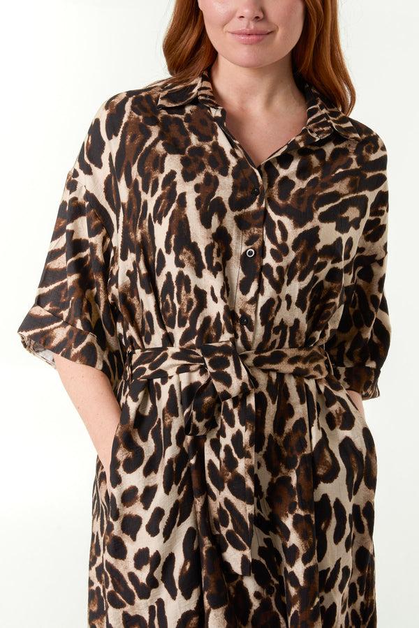 Qed London Leopard Print Tie Front Midi Dress