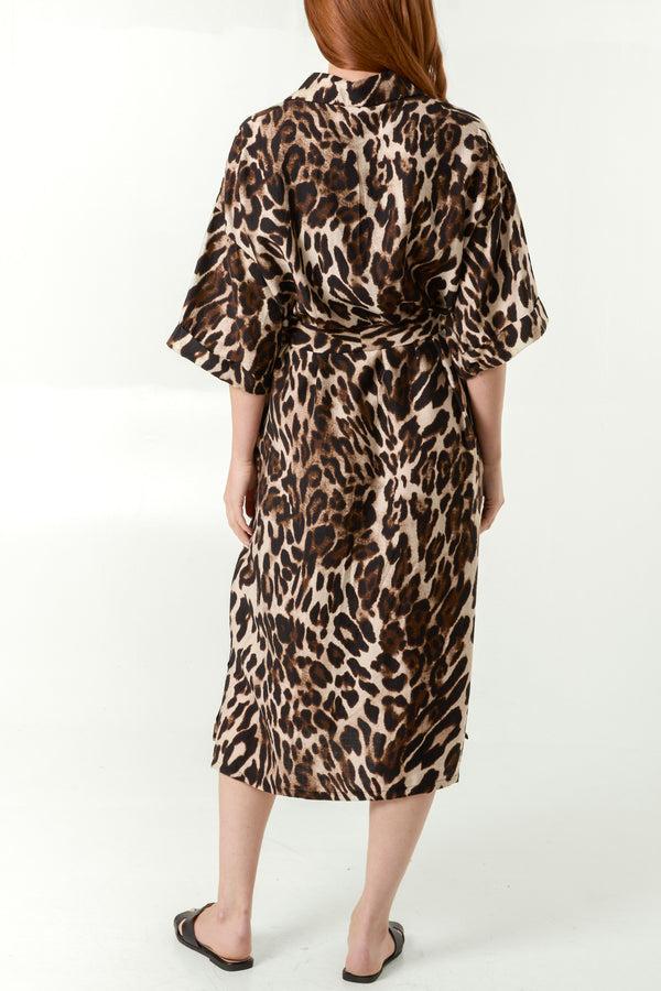Qed London Leopard Print Tie Front Midi Dress