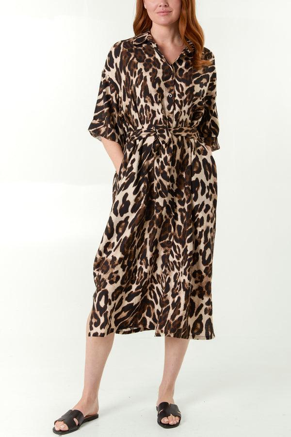 qed london Leopard Print Tie Front Midi Dress