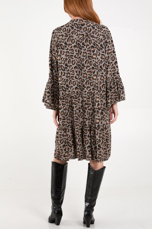 Qed London Leopard Print Tiered Mini Dress