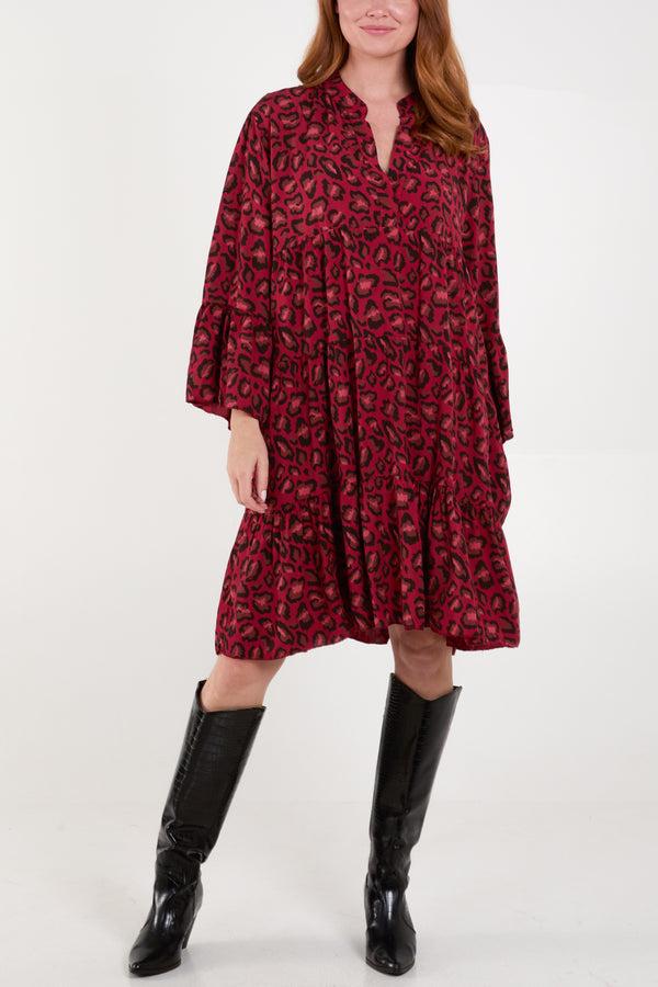 Qed London Leopard Print Tiered Mini Dress