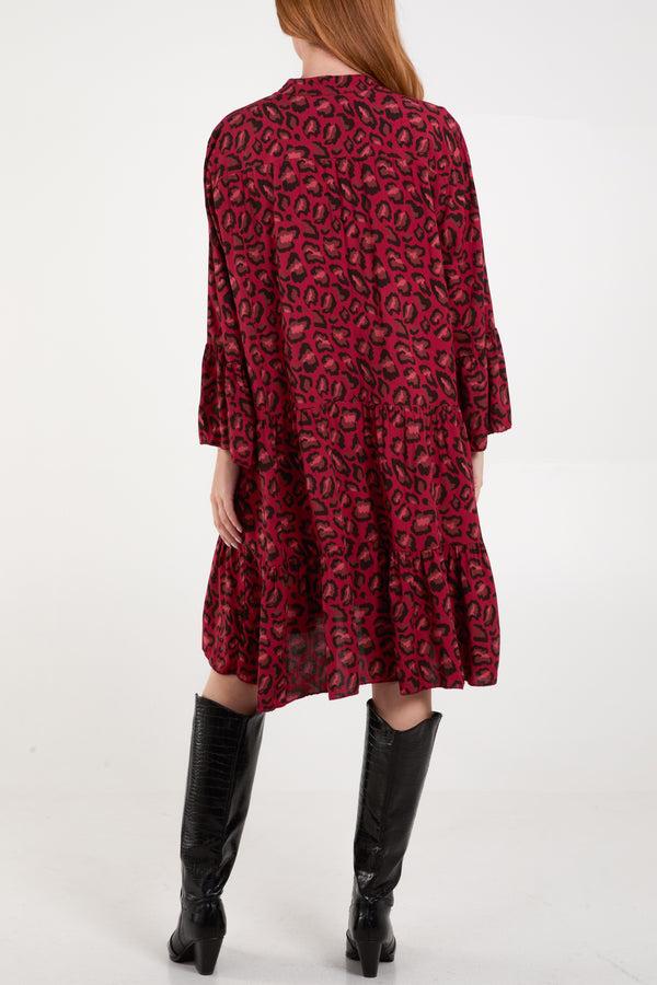 Qed London Leopard Print Tiered Mini Dress