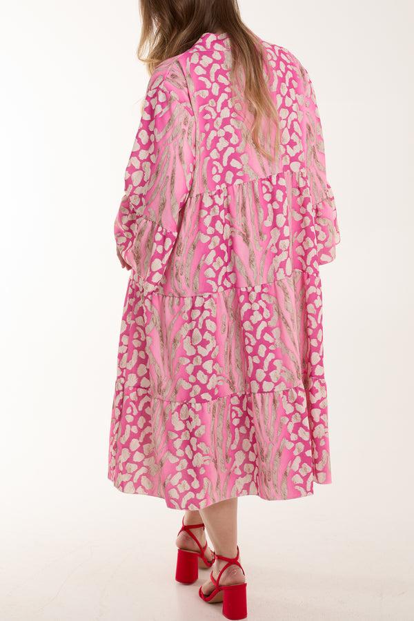 Qed London Leopard Print Tiered Mini Dress