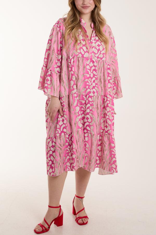 qed london Leopard Print Tiered Mini Dress