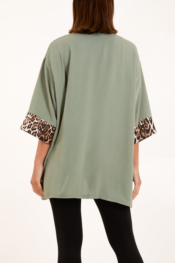 Qed London Leopard Print Trim Kimono Jacket