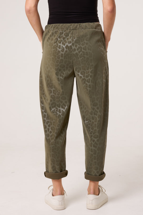 Qed London Leopard PU Coated Stretch Trousers