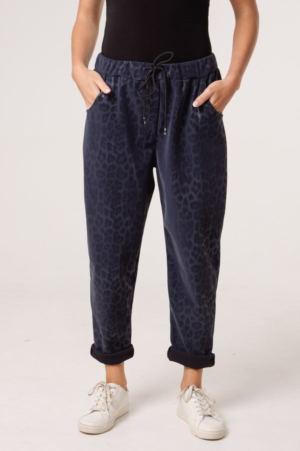 Qed London Leopard PU Coated Stretch Trousers